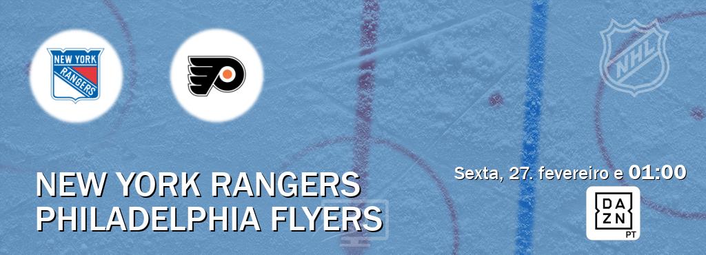 Jogo entre New York Rangers e Philadelphia Flyers tem emissão DAZN (sexta, 27. fevereiro e  01:00).