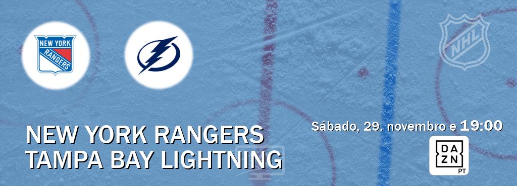 Jogo entre New York Rangers e Tampa Bay Lightning tem emissão DAZN (sábado, 29. novembro e  19:00).