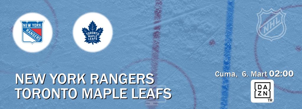 Karşılaşma New York Rangers - Toronto Maple Leafs DAZN'den canlı yayınlanacak (Cuma, 6. Mart 02:00). Karşılaşma New York Rangers - Toronto Maple Leafs DAZN'den canlı yayınlanacak (Cuma, 6. Mart 02:00).