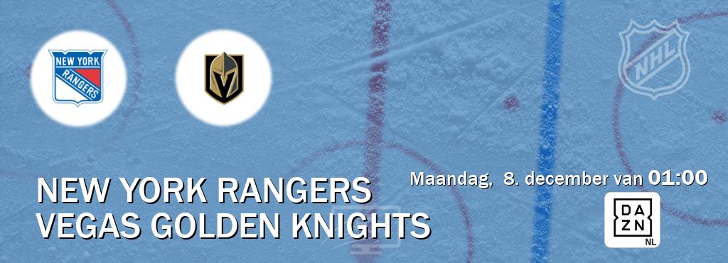Wedstrijd tussen New York Rangers en Vegas Golden Knights live op tv bij DAZN (maandag,  8. december van  01:00).
