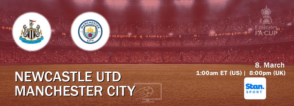You can watch game live between Newcastle Utd and Manchester City on Stan Sport(AU).