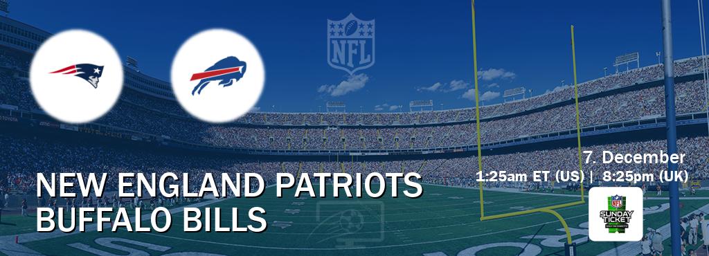 You can watch game live between New England Patriots and Buffalo Bills on NFL Sunday Ticket(US). You can watch game live between New England Patriots and Buffalo Bills on NFL Sunday Ticket(US).