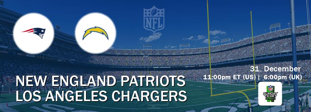 You can watch game live between New England Patriots and Los Angeles Chargers on NFL Sunday Ticket(US).