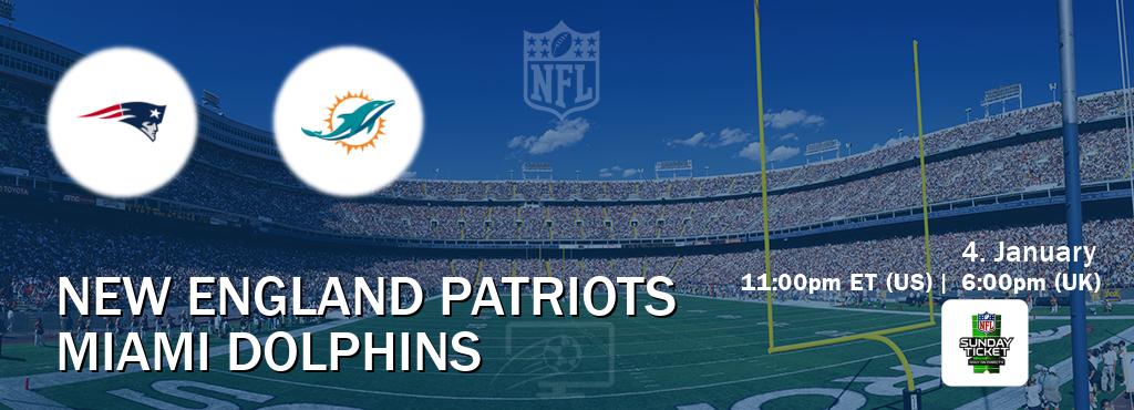 You can watch game live between New England Patriots and Miami Dolphins on NFL Sunday Ticket(US).