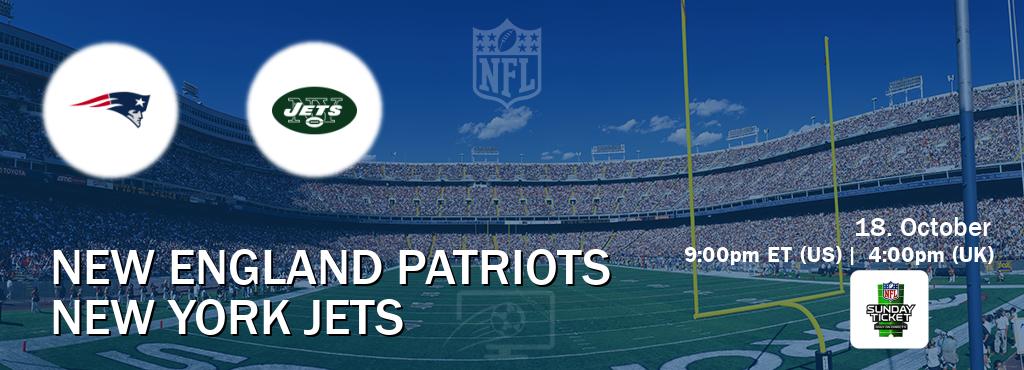 You can watch game live between New England Patriots and New York Jets on NFL Sunday Ticket(US).