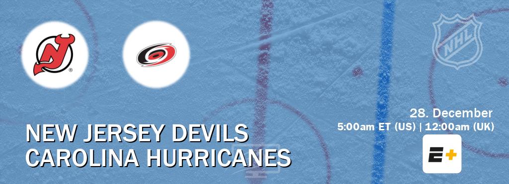 You can watch game live between New Jersey Devils and Carolina Hurricanes on ESPN+(US).