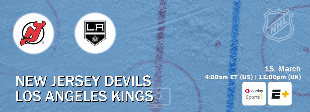 You can watch game live between New Jersey Devils and Los Angeles Kings on Viaplay Sports 1(UK) and ESPN+(US).