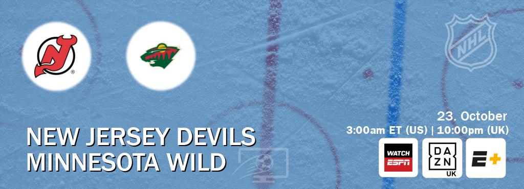 You can watch game live between New Jersey Devils and Minnesota Wild on WatchESPN(AU), DAZN UK(UK), ESPN+(US). You can watch game live between New Jersey Devils and Minnesota Wild on WatchESPN(AU), DAZN UK(UK), ESPN+(US).