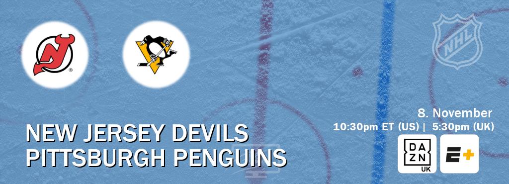You can watch game live between New Jersey Devils and Pittsburgh Penguins on DAZN UK(UK) and ESPN+(US). You can watch game live between New Jersey Devils and Pittsburgh Penguins on DAZN UK(UK) and ESPN+(US).