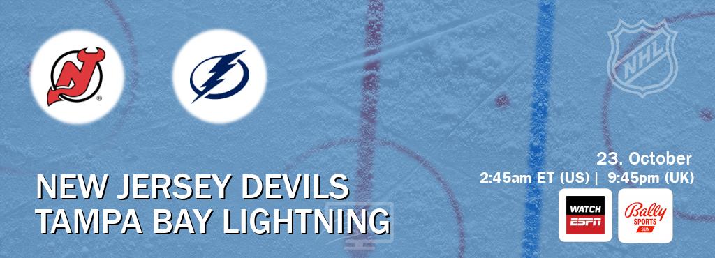 You can watch game live between New Jersey Devils and Tampa Bay Lightning on WatchESPN(AU) and Bally Sports Sun(US).