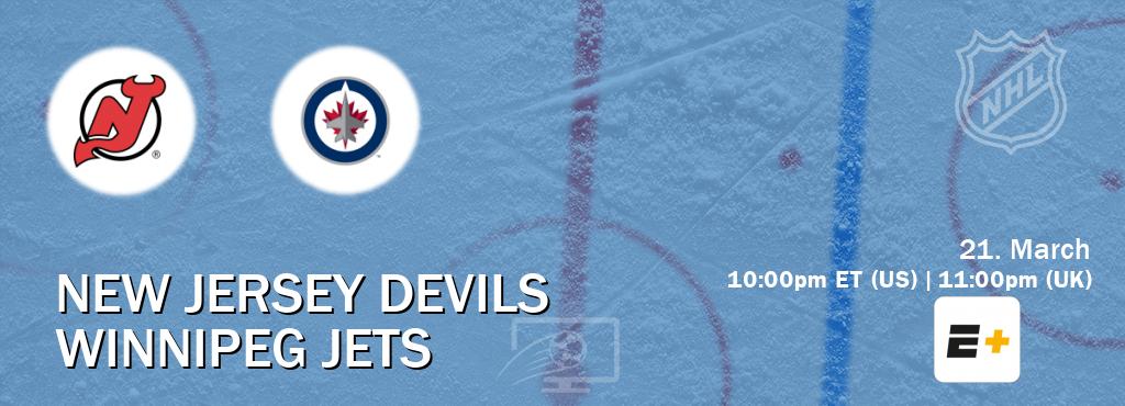You can watch game live between New Jersey Devils and Winnipeg Jets on ESPN+(US).