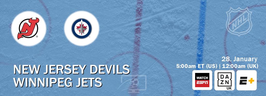 You can watch game live between New Jersey Devils and Winnipeg Jets on WatchESPN(AU), DAZN UK(UK), ESPN+(US).
