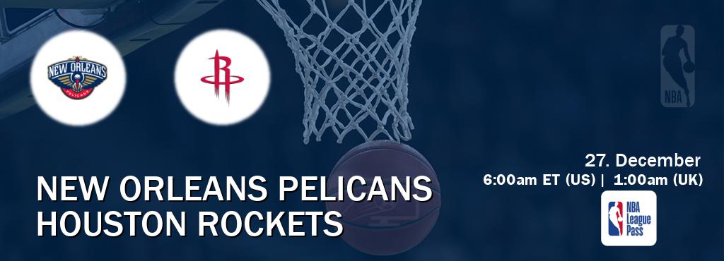 You can watch game live between New Orleans Pelicans and Houston Rockets on NBA League Pass.