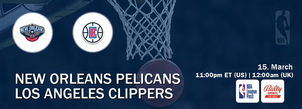 You can watch game live between New Orleans Pelicans and Los Angeles Clippers on NBA League Pass and Bally Sports San Diego(US).