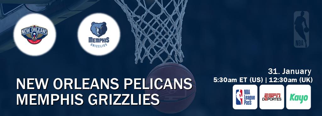 You can watch game live between New Orleans Pelicans and Memphis Grizzlies on NBA League Pass, ESPN Deportes(US), Kayo Sports(AU).
