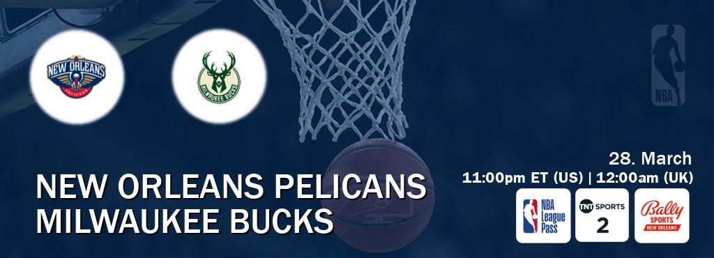 You can watch game live between New Orleans Pelicans and Milwaukee Bucks on NBA League Pass, TNT Sports 2(UK), Bally Sports New Orleans(US).