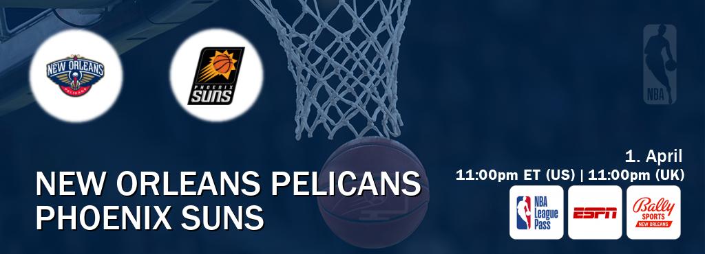 You can watch game live between New Orleans Pelicans and Phoenix Suns on NBA League Pass, ESPN(AU), Bally Sports New Orleans(US).