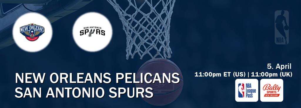You can watch game live between New Orleans Pelicans and San Antonio Spurs on NBA League Pass and Bally Sports New Orleans(US).