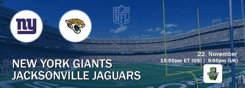 You can watch game live between New York Giants and Jacksonville Jaguars on NFL Sunday Ticket(US).