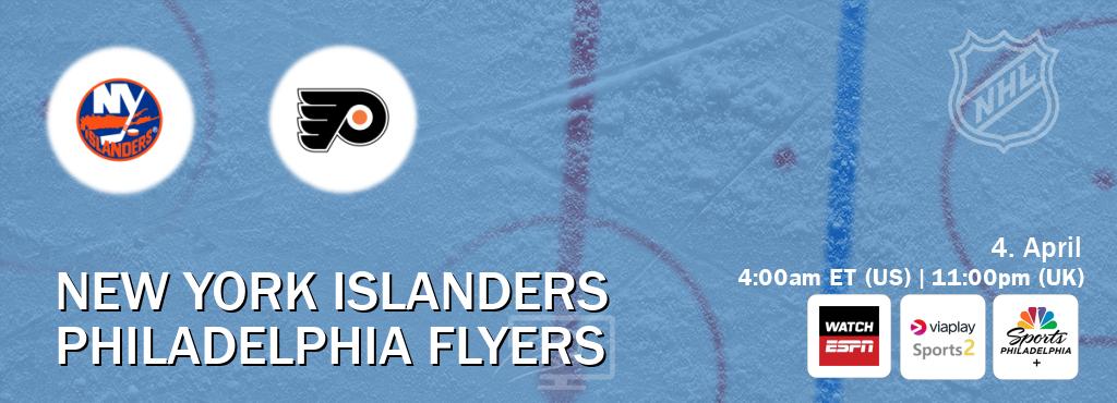 You can watch game live between New York Islanders and Philadelphia Flyers on WatchESPN(AU), Viaplay Sports 2(UK), NBCS Philadelphia+(US).