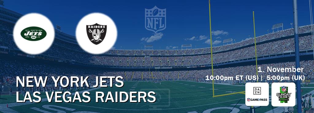 You can watch game live between New York Jets and Las Vegas Raiders on DAZN NFL Game Pass and NFL Sunday Ticket(US).