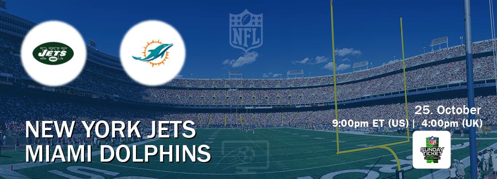 You can watch game live between New York Jets and Miami Dolphins on NFL Sunday Ticket(US).