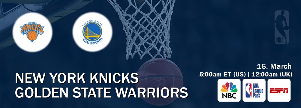 You can watch game live between New York Knicks and Golden State Warriors on NBC(US), NBA League Pass, ESPN(AU).