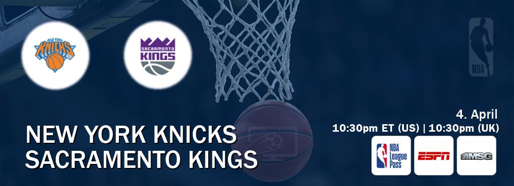 You can watch game live between New York Knicks and Sacramento Kings on NBA League Pass, ESPN(AU), MSG(US).