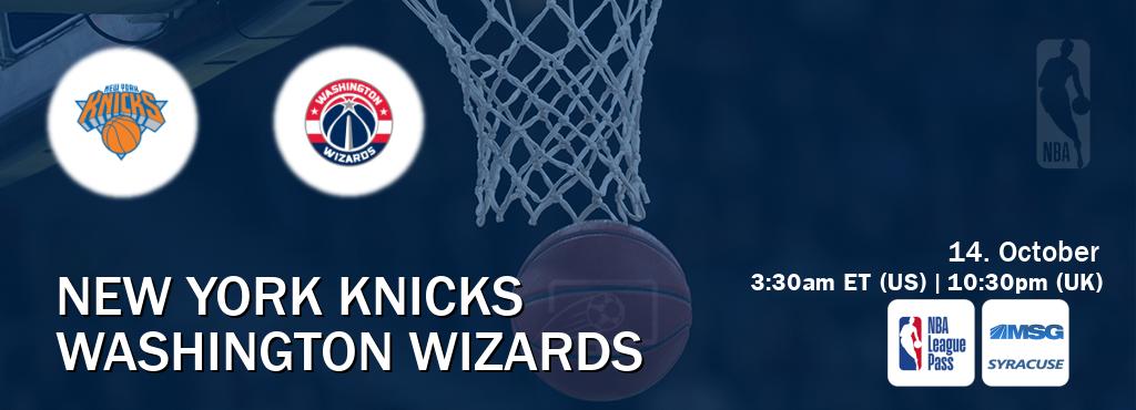 You can watch game live between New York Knicks and Washington Wizards on NBA League Pass and MSG Syracuse(US). You can watch game live between New York Knicks and Washington Wizards on NBA League Pass and MSG Syracuse(US).