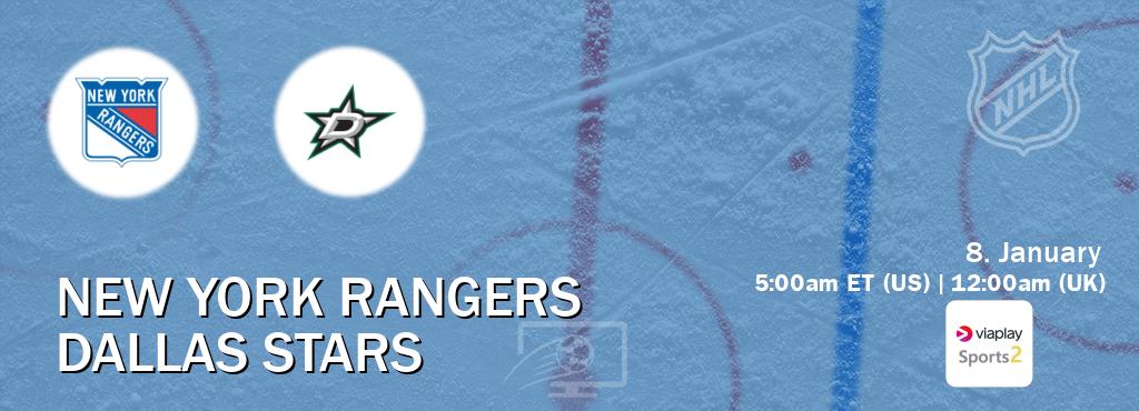 You can watch game live between New York Rangers and Dallas Stars on Viaplay Sports 2(UK).