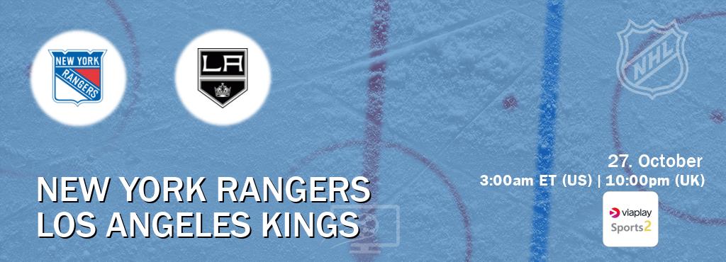 You can watch game live between New York Rangers and Los Angeles Kings on Viaplay Sports 2(UK). You can watch game live between New York Rangers and Los Angeles Kings on Viaplay Sports 2(UK).