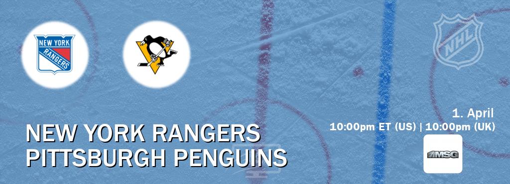 You can watch game live between New York Rangers and Pittsburgh Penguins on MSG(US).