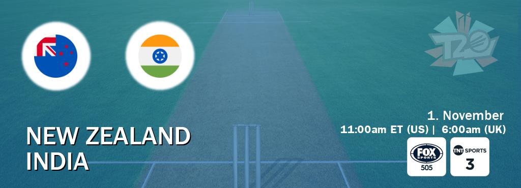 You can watch game live between New Zealand and India on Fox Sports 505(AU) and TNT Sports 3(UK).