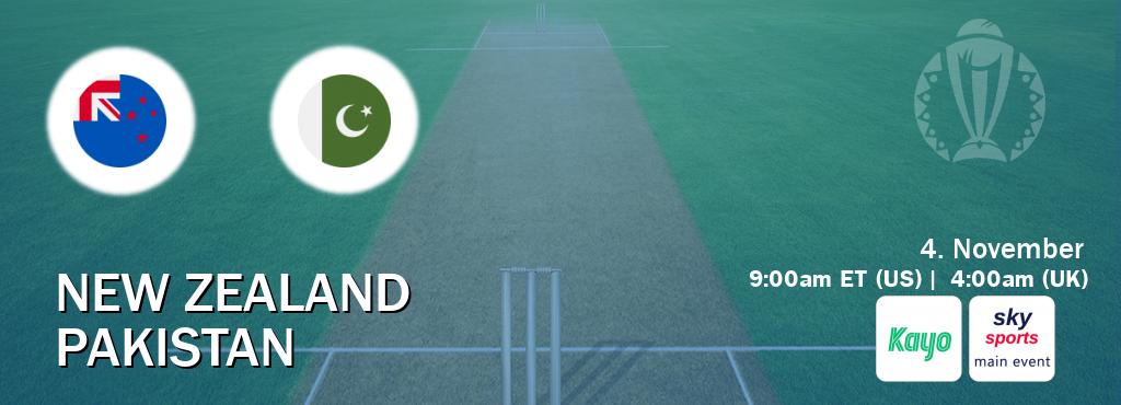 You can watch game live between New Zealand and Pakistan on Kayo Sports(AU) and Sky Sports Main Event(UK).