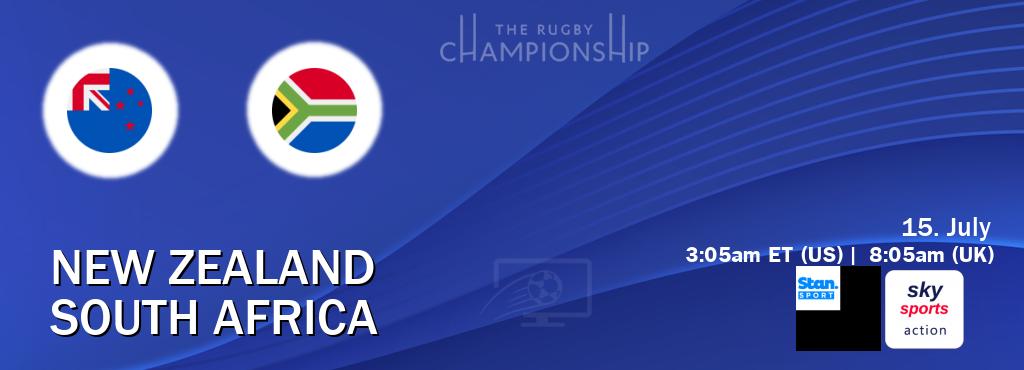 You can watch game live between New Zealand and South Africa on Stan Sport(AU) and Sky Sports Action(UK).