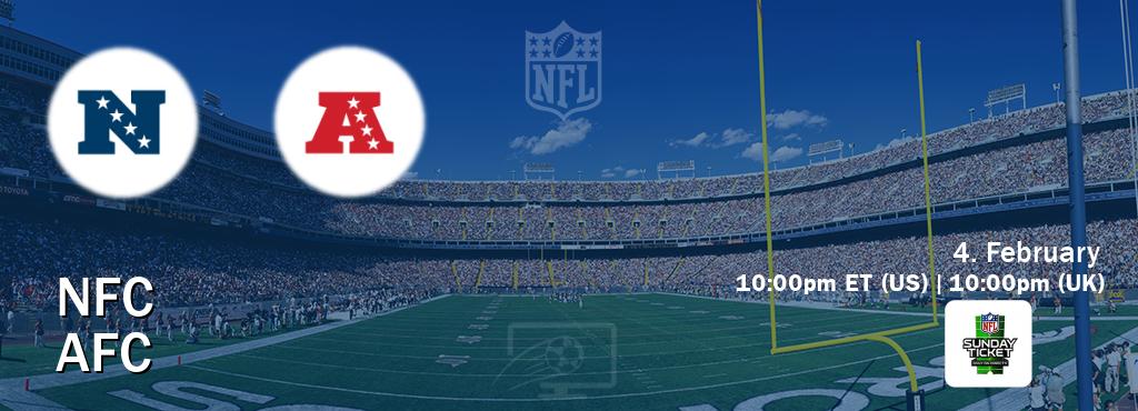 You can watch game live between NFC and AFC on NFL Sunday Ticket(US).