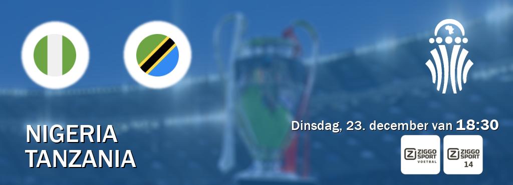 Wedstrijd tussen Nigeria en Tanzania live op tv bij Ziggo Sport, Ziggo Sport 14 (dinsdag, 23. december van  18:30).