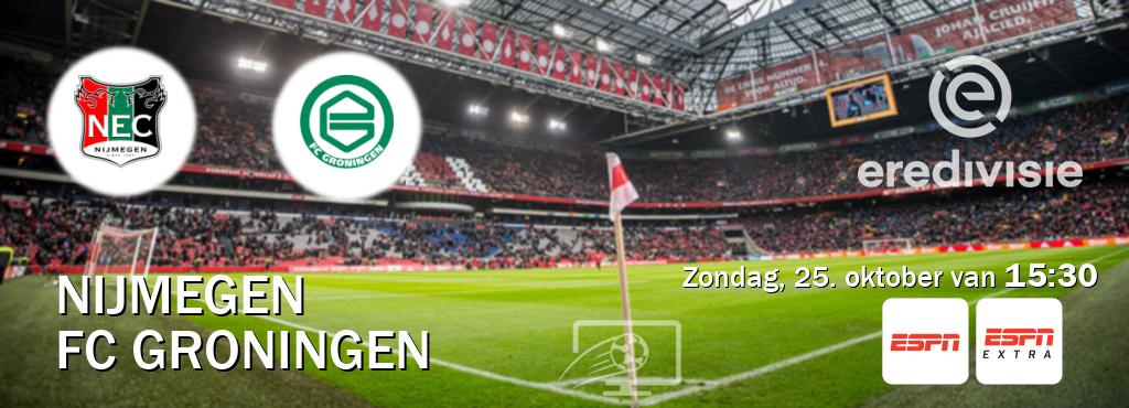 Wedstrijd tussen Nijmegen en FC Groningen live op tv bij ESPN 1, ESPN Extra (zondag, 25. oktober van  15:30).