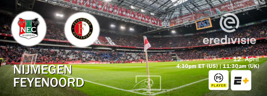 You can watch game live between Nijmegen and Feyenoord on Premier Player(UK) and ESPN+(US).