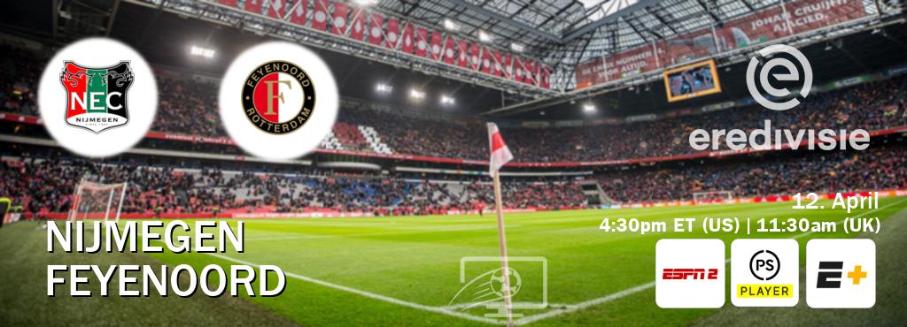 You can watch game live between Nijmegen and Feyenoord on ESPN2(AU), Premier Player(UK), ESPN+(US).