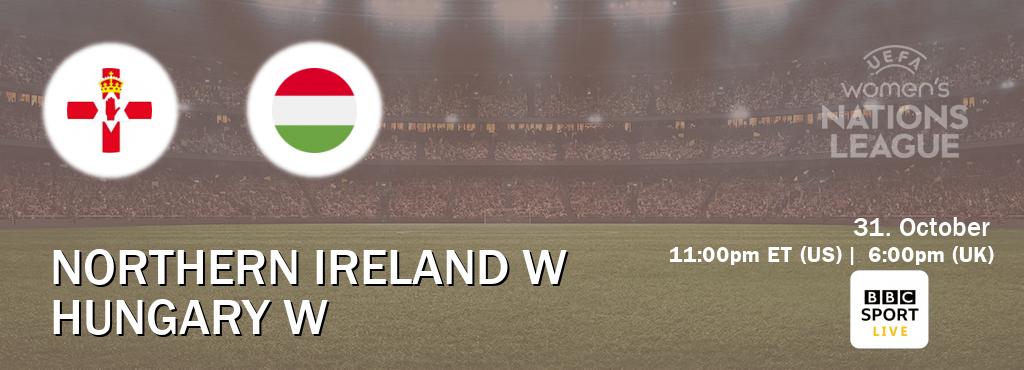 You can watch game live between Northern Ireland W and Hungary W on BBC Sport Live(UK).