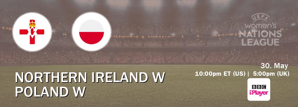 You can watch game live between Northern Ireland W and Poland W on BBC iPlayer(UK).