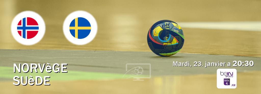 Match entre Norvège et Suède en direct à la beIN Sports 4 Max (mardi, 23. janvier a  20:30).
