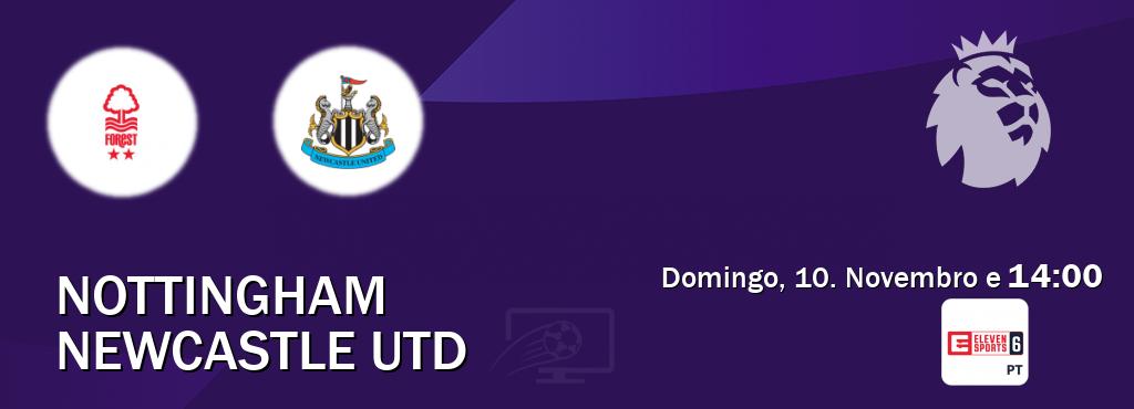 Jogo entre Nottingham e Newcastle Utd tem emissão Eleven Sports 6 (Domingo, 10. Novembro e  14:00).