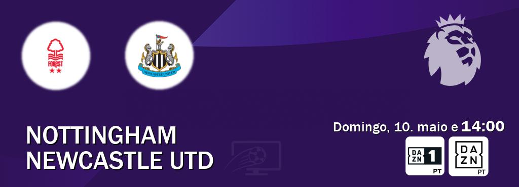 Jogo entre Nottingham e Newcastle Utd tem emissão DAZN Eleven 1, DAZN (domingo, 10. maio e  14:00).
