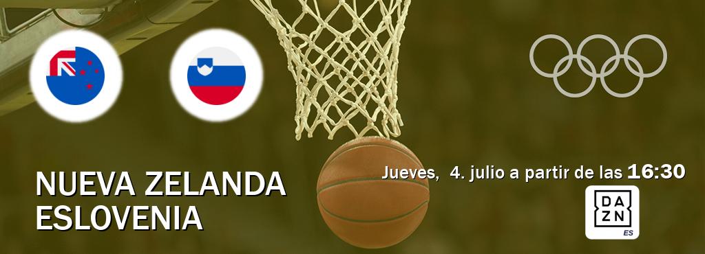 El partido entre Nueva Zelanda y Eslovenia será retransmitido por DAZN España (jueves,  4. julio a partir de las  16:30).