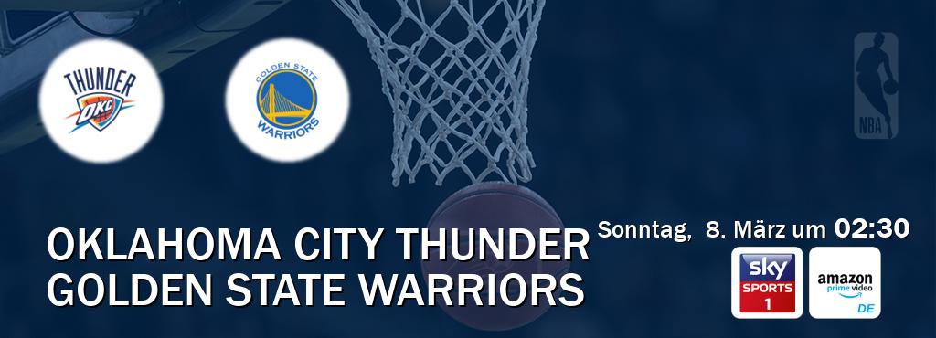 Das Spiel zwischen Oklahoma City Thunder und Golden State Warriors wird am Sonntag,  8. März um  02:30, live vom Sky Sport 1 und Amazon Prime DE übertragen.