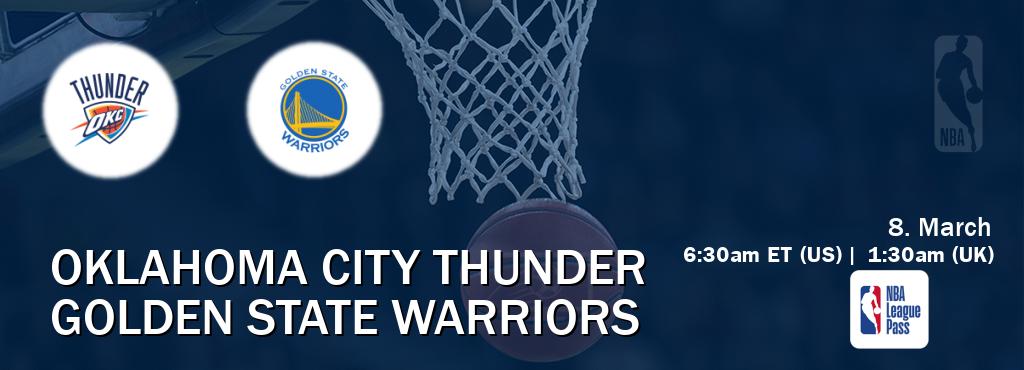 You can watch game live between Oklahoma City Thunder and Golden State Warriors on NBA League Pass.