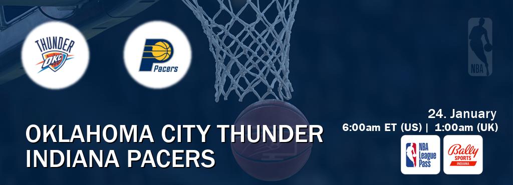 You can watch game live between Oklahoma City Thunder and Indiana Pacers on NBA League Pass and Bally Sports Indiana(US).