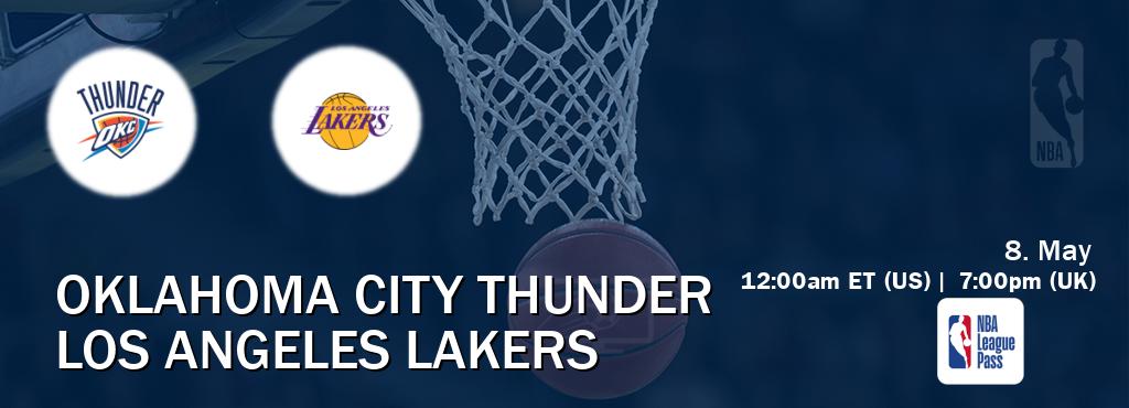 You can watch game live between Oklahoma City Thunder and Los Angeles Lakers on NBA League Pass.